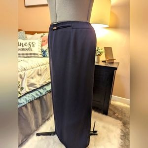 Navy blue long straight skirt with faux belt size 12